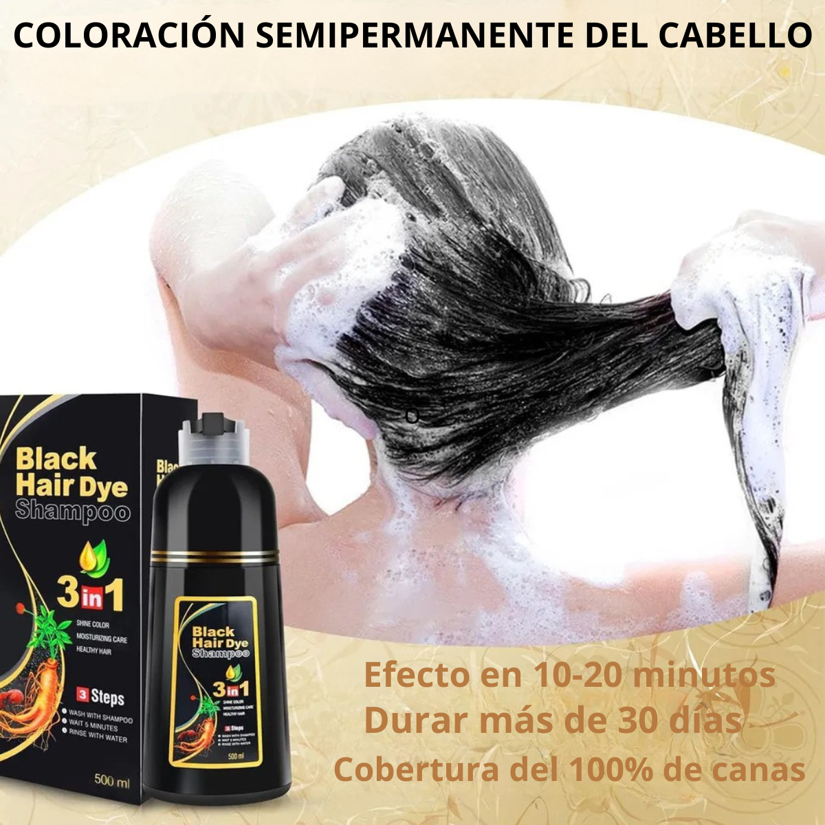 Black Color – Shampoo Tonalizante 3 en 1 con Extractos Naturales